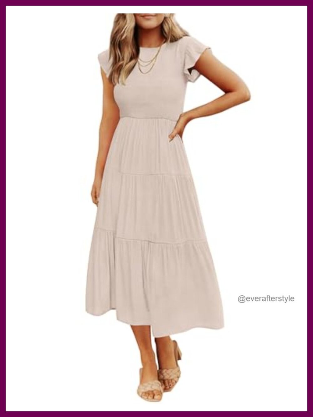 Women's Summer Casual Flutter Short Sleeve Smocked Midi Dress